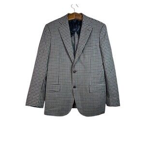 Byron British Style Check Plaid Blazer Jacket Sport Coat 44R Wool Brown Slim Fit